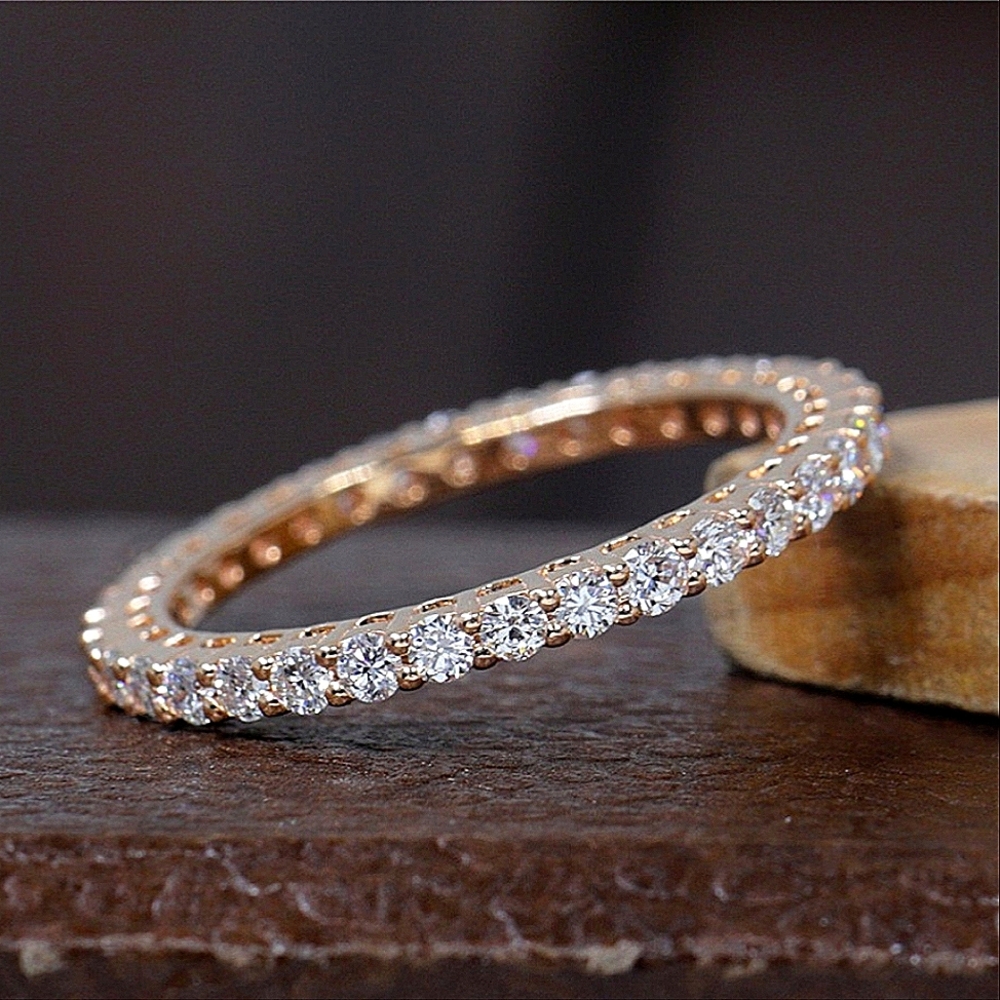 18K Rose Gold Diamond Lab Grown Full Eternity 2mm Wedding Band Round Cut